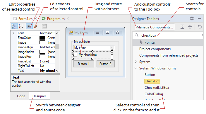 visual studio winforms editor