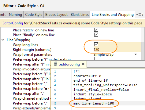 Code formatting options overridden by EditorConfig styles