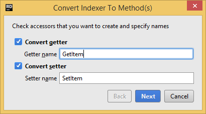 JetBrains Rider refactorings: Convert indexer to method