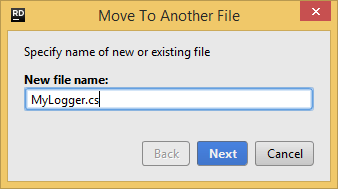 JetBrains Rider. Move to another file refactoring