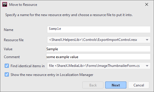 JetBrains Rider 'Move to Resource' refactoring