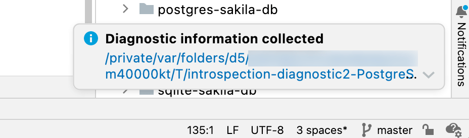 Notification message with a link to introspection information files