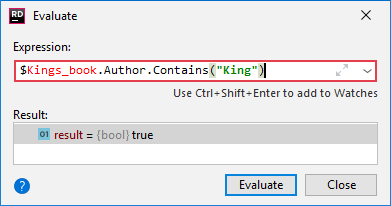 JetBrains Rider debugger: Evaluating expression with a tracked object