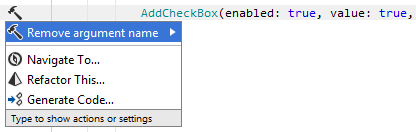 Context action to add or remove argument names