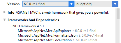 Rider: Dependencies of the selected NuGet package