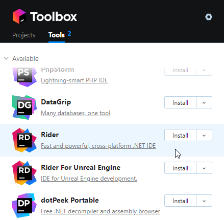 JetBrains Rider in the Toolbox app