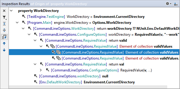 Value origin hierarchy in the Inspection Results window