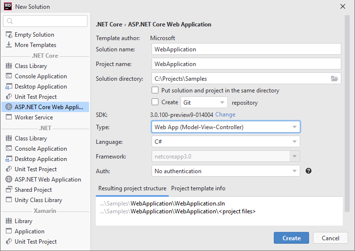 Creating a new ASP.NET MVC application