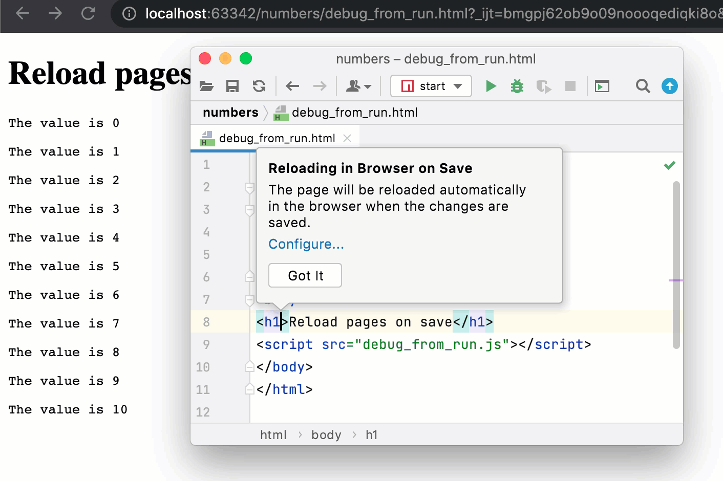 Reloading a HTML page on save