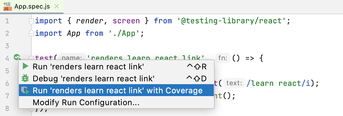Run Jest tests with coverage from the editor