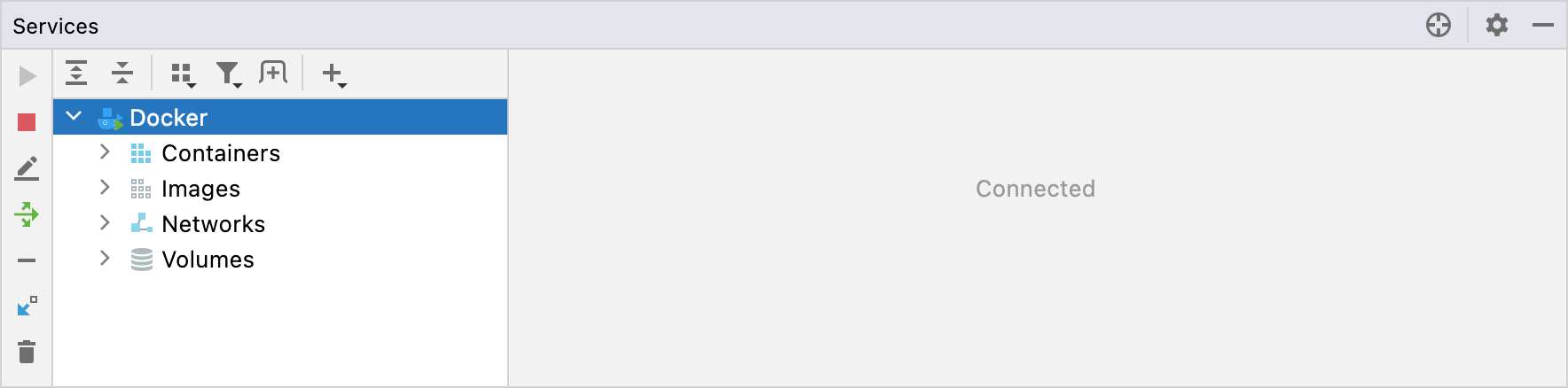 The Docker tool window, connected to Docker