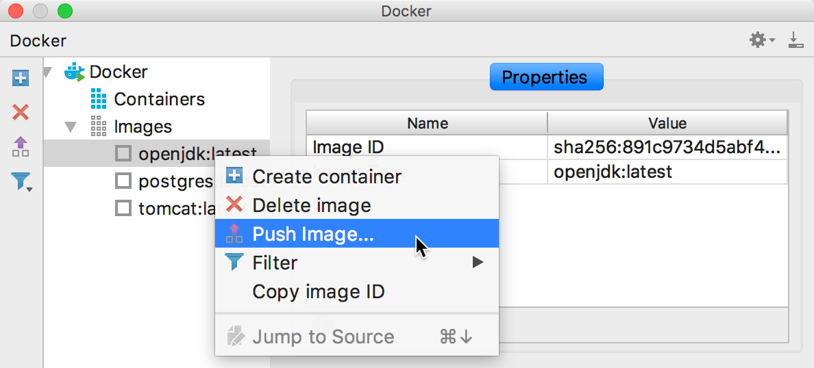 The Push Image context menu item