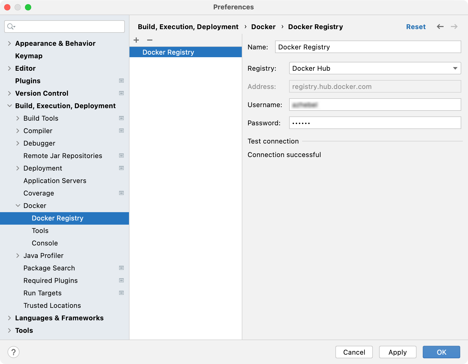 The Docker Registry dialog