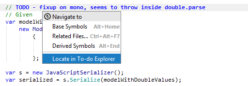 JetBrains Rider: Navigating from TODO item in the editor to the TODO Explorer