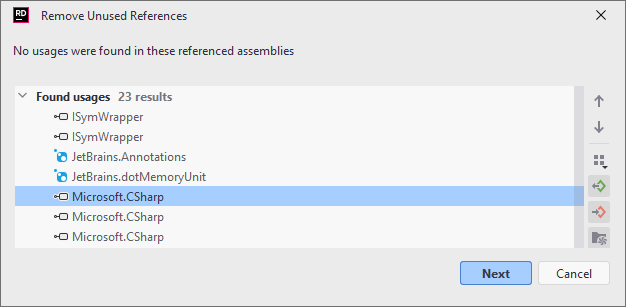 JetBrains Rider: Removing unused references in the solution