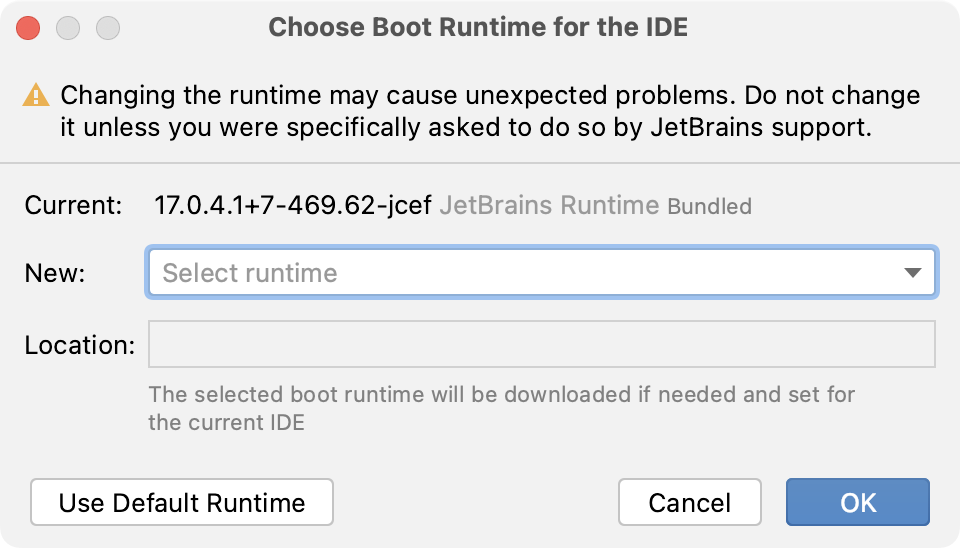 Choose Boot Runtime for the IDE