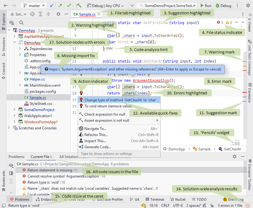 JetBrains Rider: Design-time code inspection