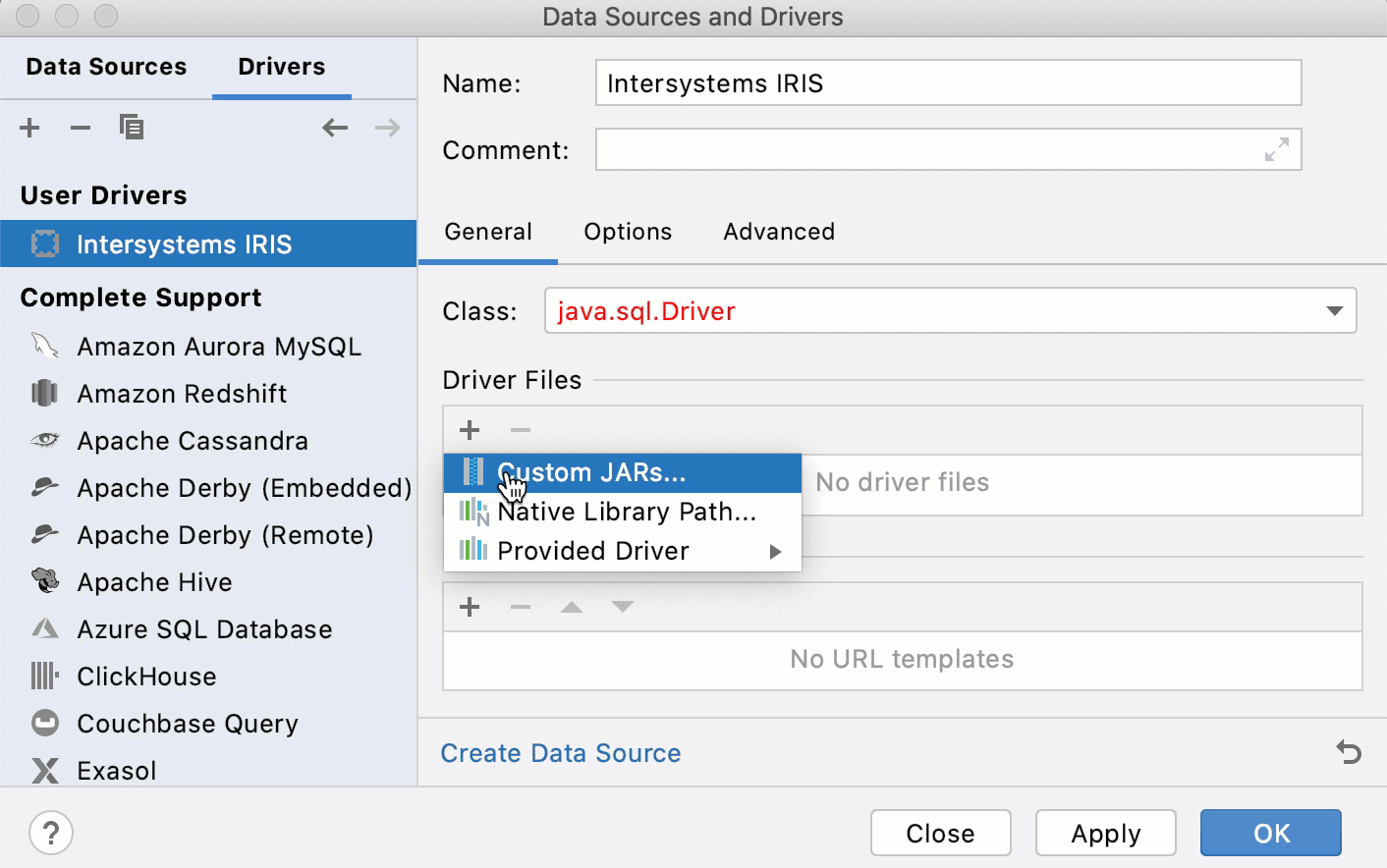 Connect to a database with a user driver