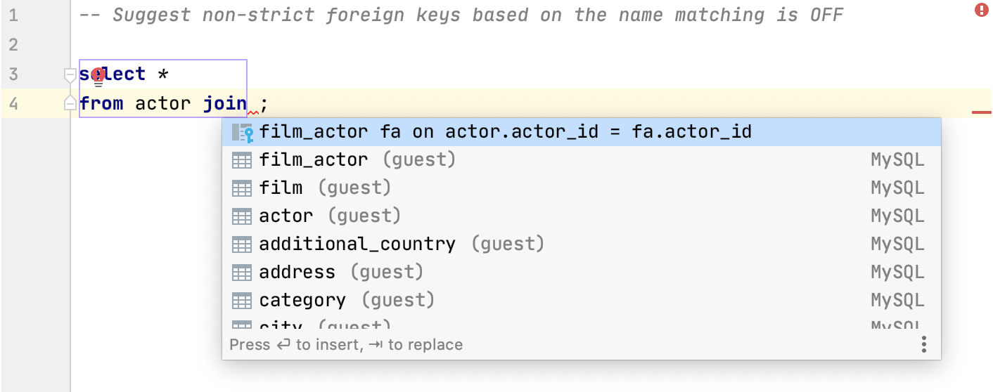 Suggest Non Strict Foreign Keys Based On The Name Matching is Off