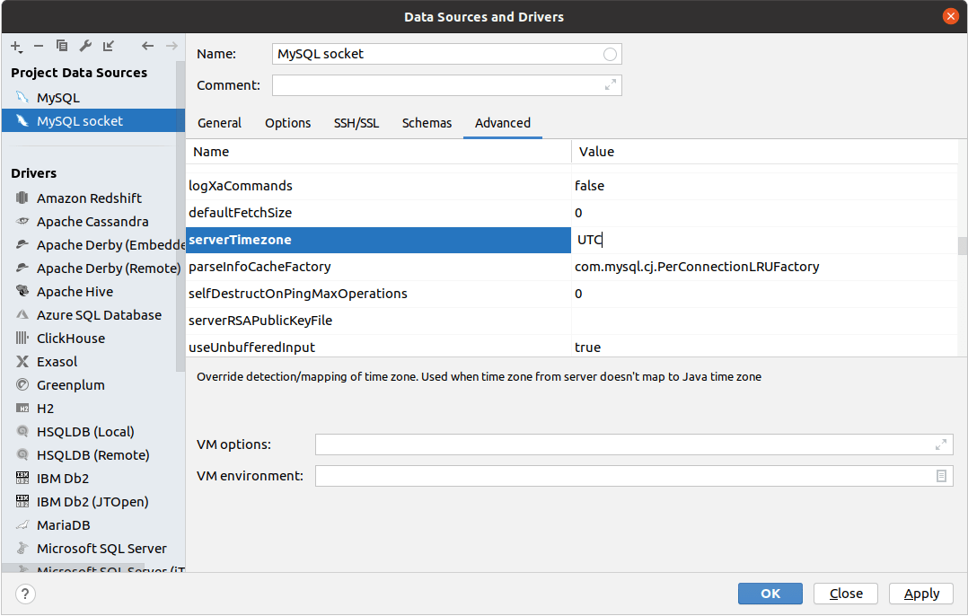 Set the serverTimezone parameter