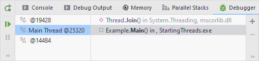 JetBrains Rider: debug frames select thread