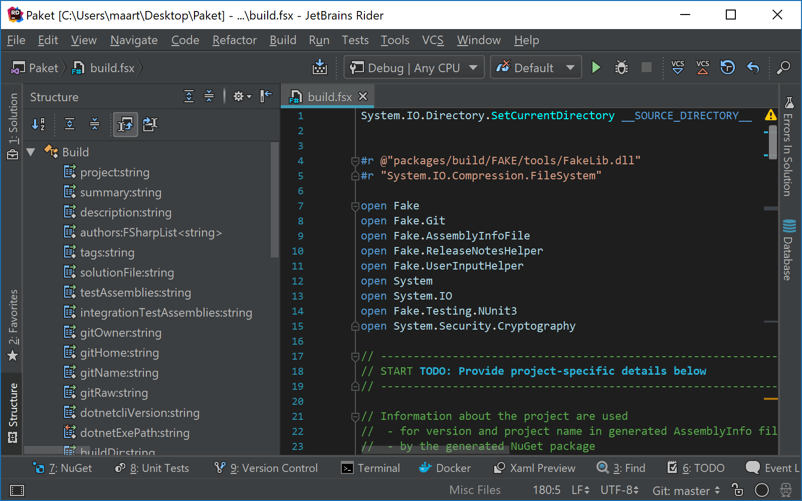 JetBrains Rider: Using the Structure window with F# script