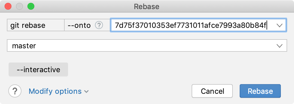 Specify commit hash with --onto