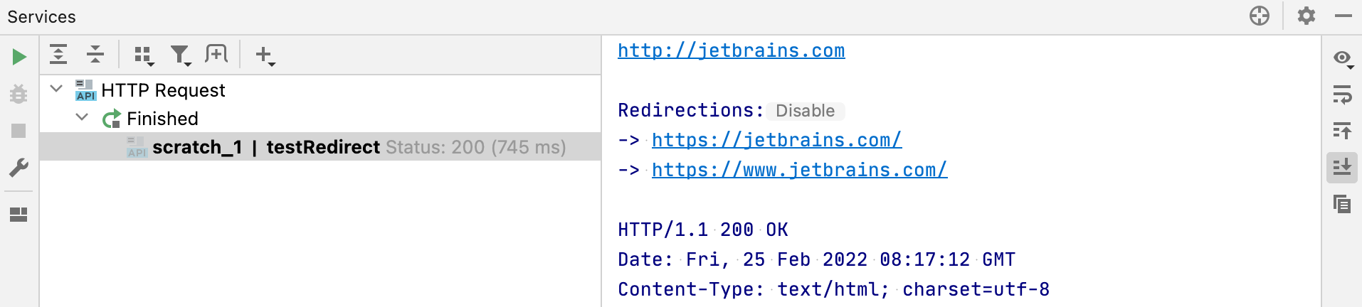 HTTP response with redirections