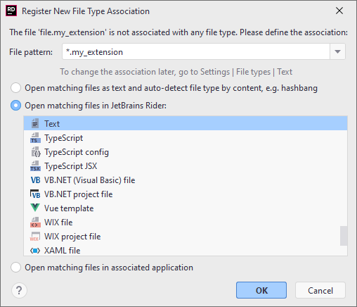 JetBrains Rider: Associating a filename pattern with specific file type