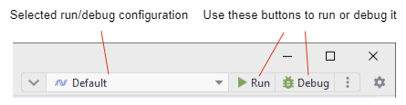JetBrains Rider: run/debug configuration controls on the toolbar