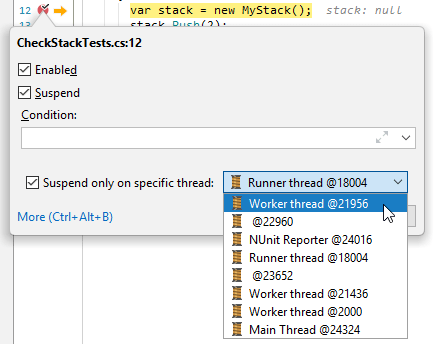 JetBrains Rider: Making a breakpoint thread-specific