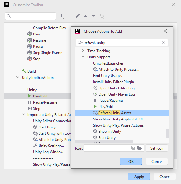 JetBrains Rider: Configure manual triggering of refresh in Unity editor