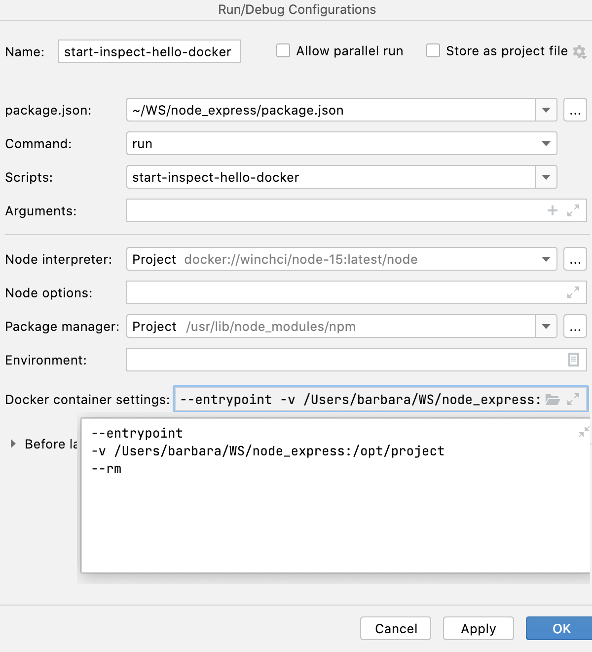 Check Docker container settings