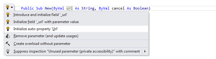 JetBrains Rider: Visual Basic support. Initialize auto-property from constructor parameter