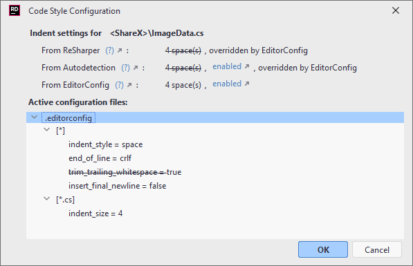 JetBrains Rider. Code Style Configuration dialog