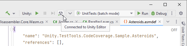 JetBrains Rider: Connected to Unity editor