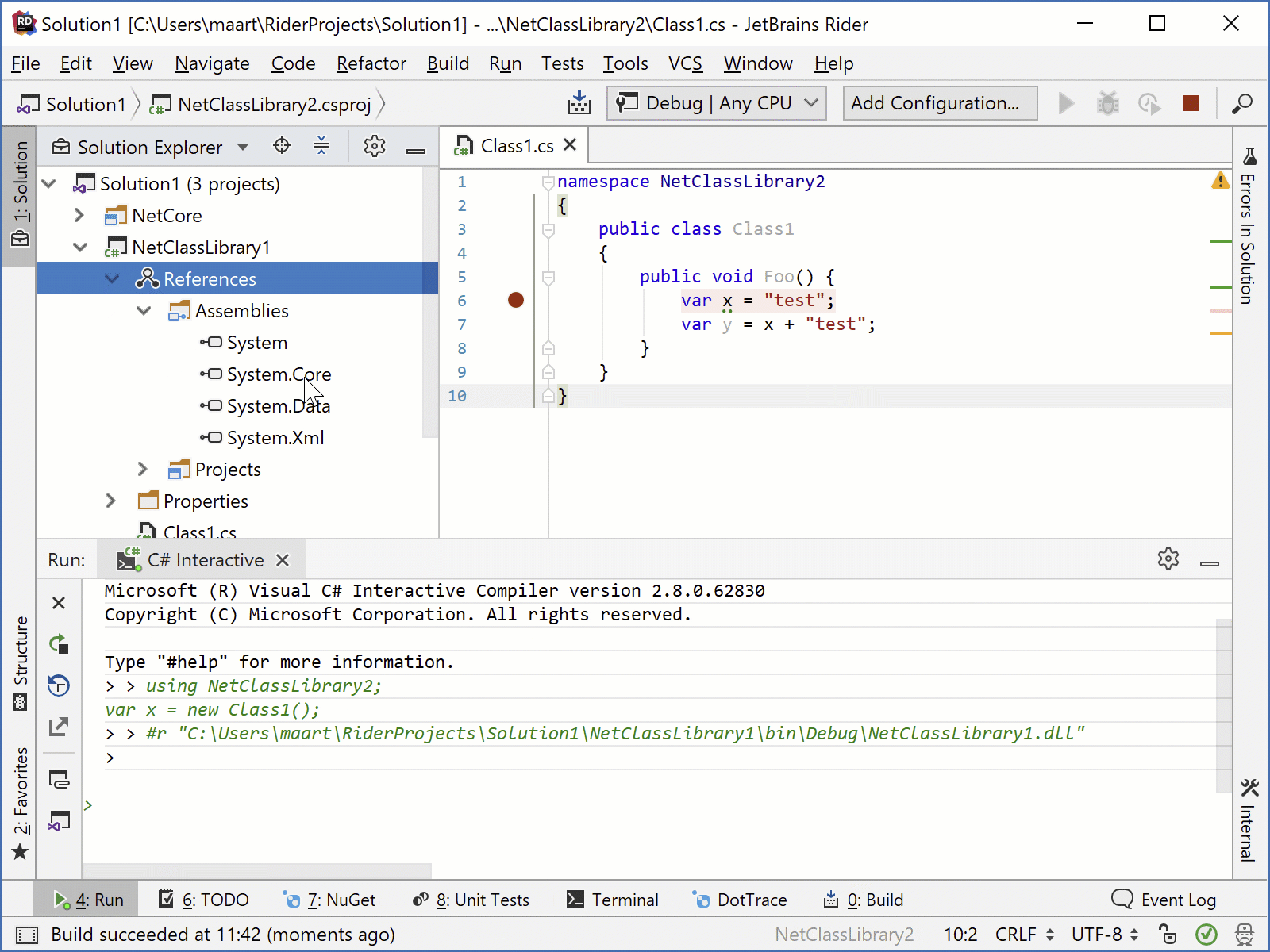 JetBrains Rider: Attaching C# Interactive to the debugger