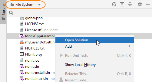 JetBrains Rider: Switch solutions in Solution Explorer