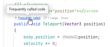 JetBrains Rider: Unity performance indicators in Code Vision