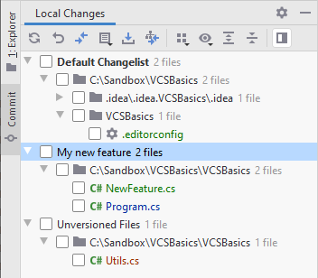 JetBrains Rider: VCS changelists