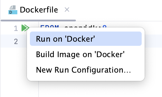 The Run on Docker popup