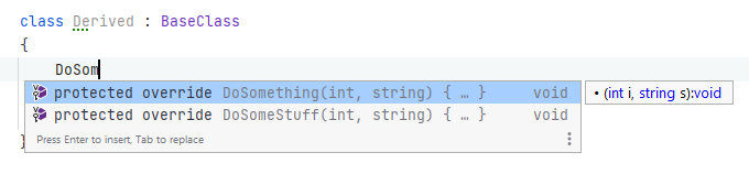 JetBrains Rider: Completion suggestion for method override
