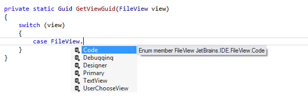 JetBrains Rider: Completion for enum members