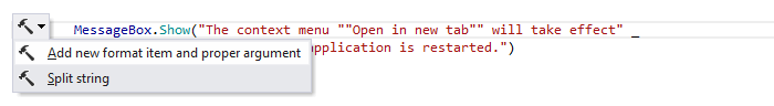 JetBrains Rider: 'Add new format item' context action in VB.NET