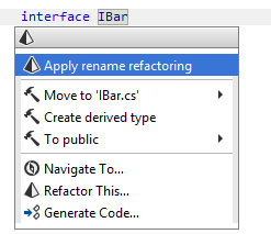 JetBrains Rider. Applying Rename refactoring inplace