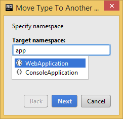 JetBrains Rider. 'Move to another namespace' refactoring