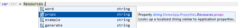 JetBrains Rider. IntelliSense for localization resources