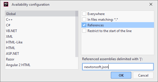 JetBrains Rider: Selecting a scope for the template