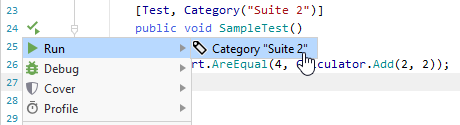 JetBrains Rider: Executing unit tests in a category