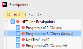 JetBrains Rider: searching breakpoints
